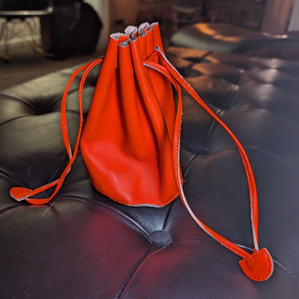 Baggu Neon Orange Leather Drawstring Purse